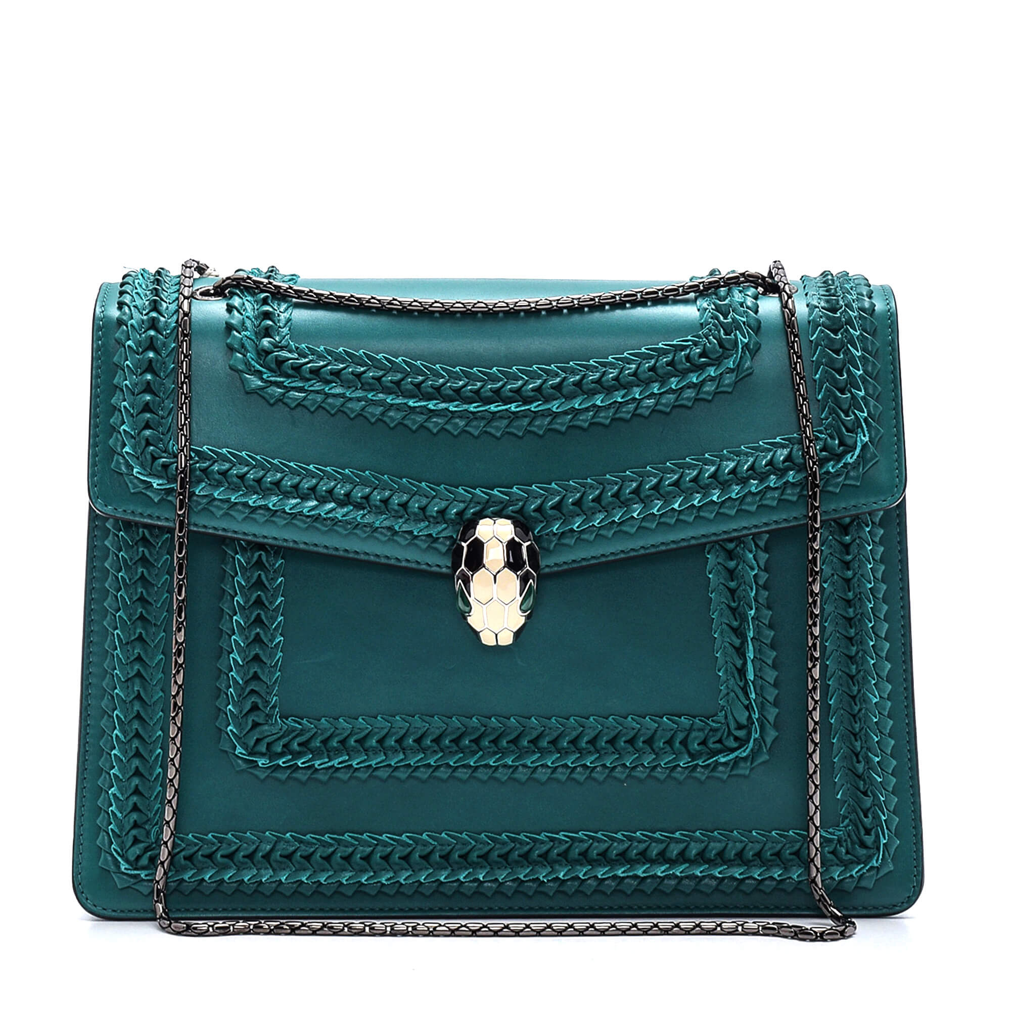 Bvlgari - Emerald Green Calfskin Leather Serpenti Forever Shoulder Bag 